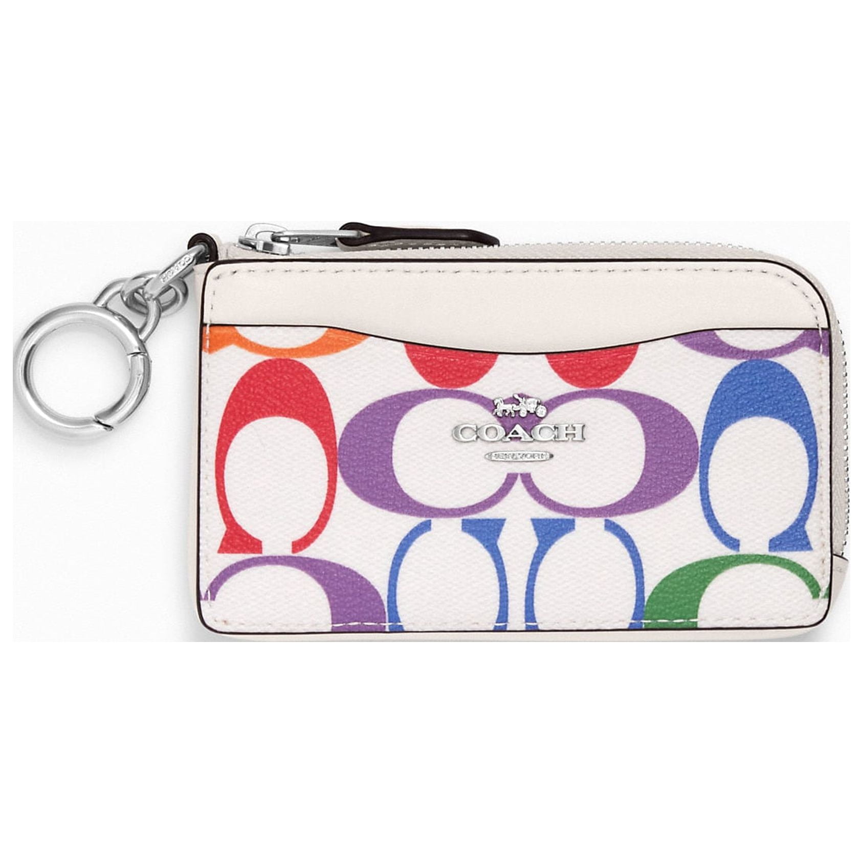 Coach Women s Multifunction Leather Card Case In Rainbow Signature Canvas Chalk Multi Walmart