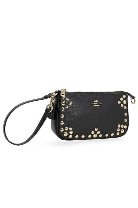Women's Nolita Small Convertible Wristlet with Rivets (Black / Gold)