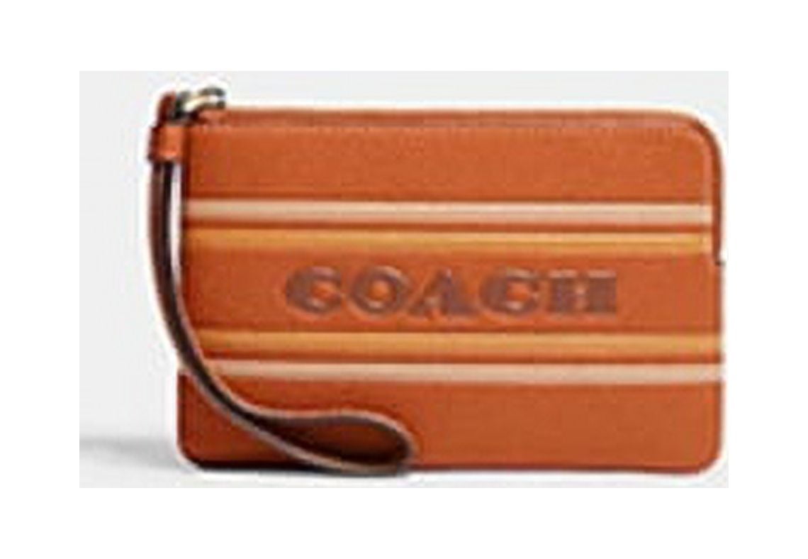 Coach Women s Small Pebbled Leather Corner Zip Wristlet with Coach Stripe Canyon Multi Walmart