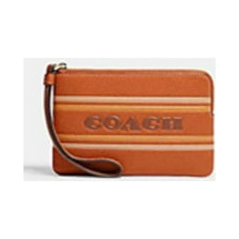 Coach Women s Small Pebbled Leather Corner Zip Wristlet with Coach Stripe Canyon Multi