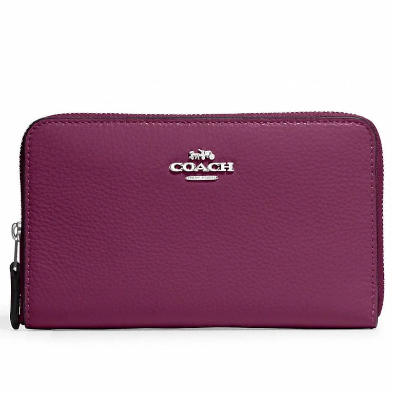 Coach Women's Pebbled Leather Medium Id Zip Wallet (Deep Berry
