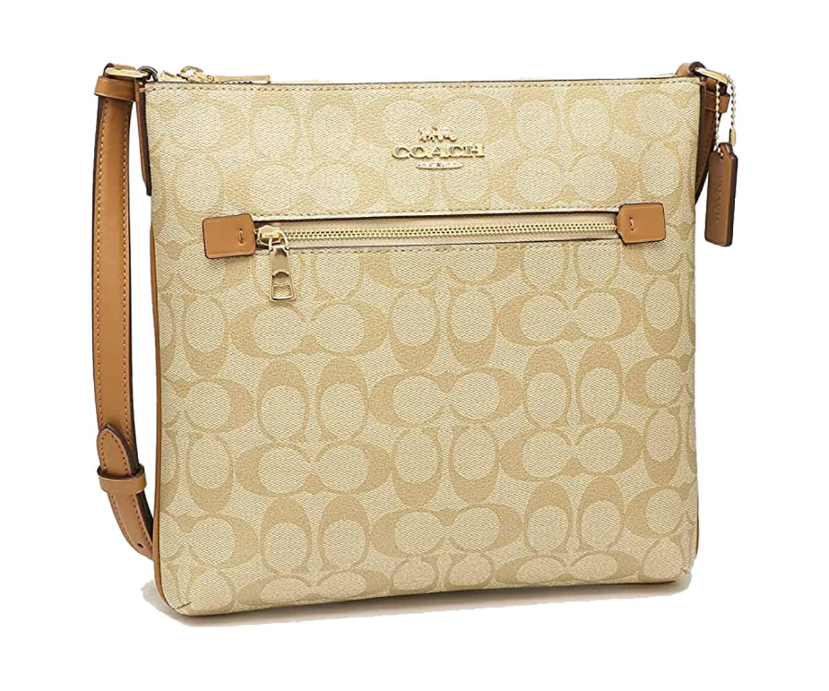 Coach Women s Crossbody Purse with Adjustable Shoulder Strap Rowan File Bag in Signature Canvas Light Khaki Saddle Walmart