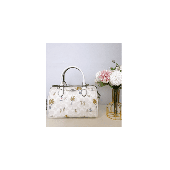 Coach Women's Rowan Medium Satchel In Signature Canvas with Hula Print (Chalk / Glacier White Multi)