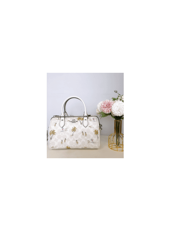 Women's Rowan Medium Satchel In Signature Canvas with Hula Print (Chalk / Glacier White Multi)