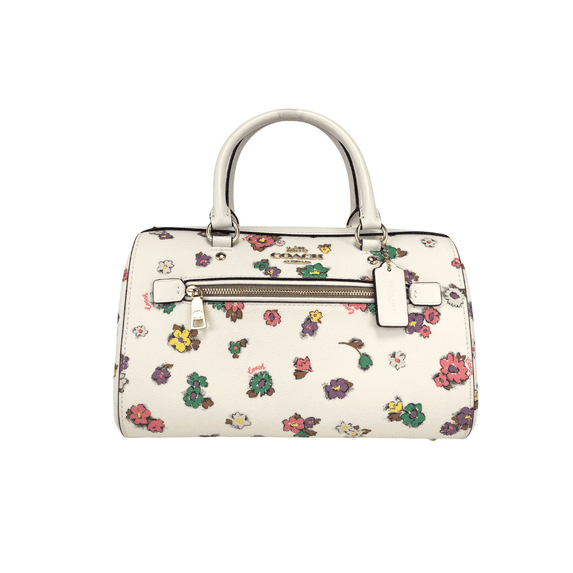 Coach Women's Rowan Medium Top Zip Leather Satchel with Spaced Floral Field Print (Chalk Multi)