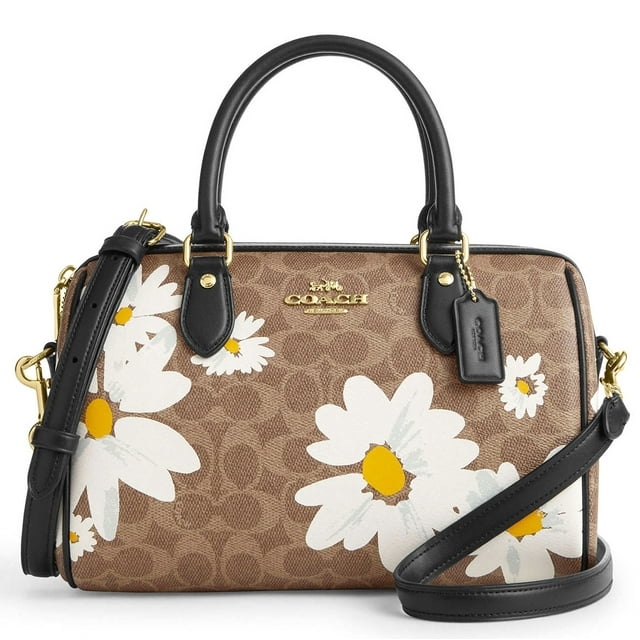 Coach Women's Rowan Medium Top Zip Satchel Bag in Signature Canvas with Floral Print (Tan Multi)