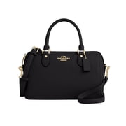 Coach Womens Rowan Satchel Bag in Pebbled Leather, Black with Silver Hardware, Top Handle & Detachable Crossbody Strap   Designer Handbag