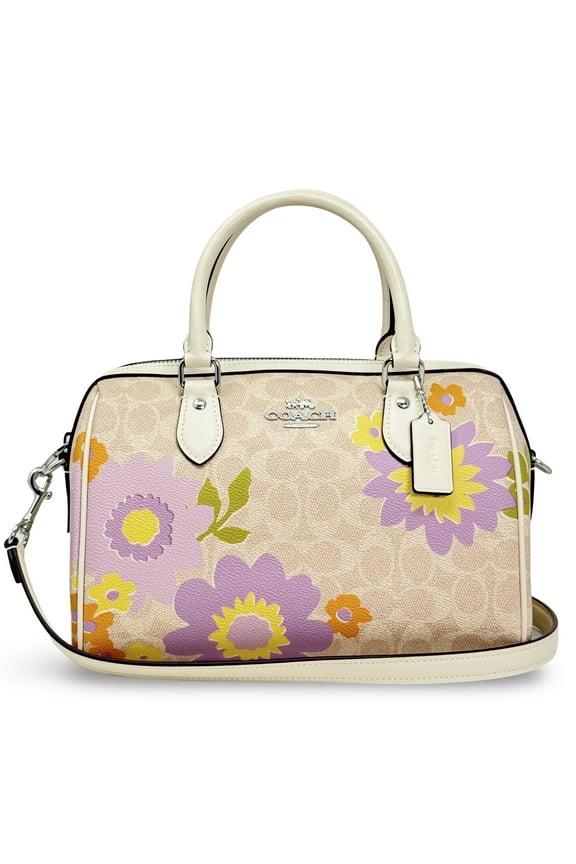 Women's Rowan Zip Satchel Bag in Signature Canvas with Floral Print (Sand Multi)