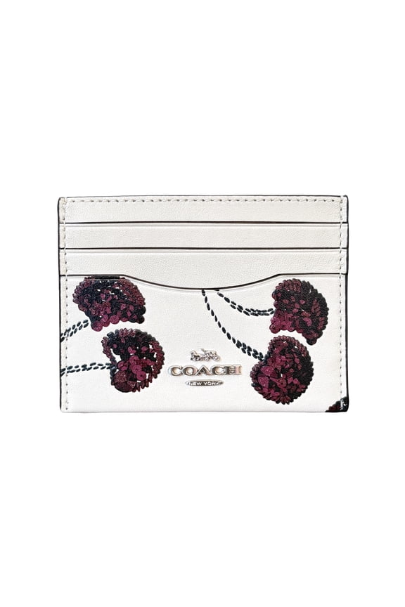 Womens Slim ID Card Case With Cherry Print (Chalk Multi)