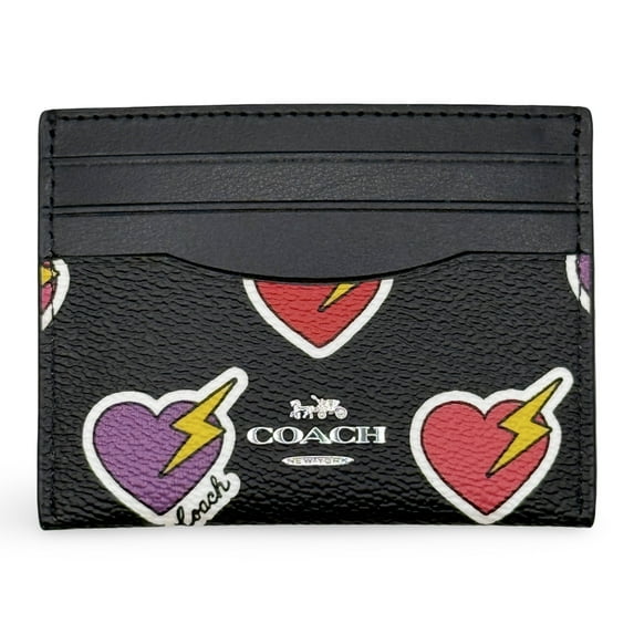 Coach Women's Slim Id Card Case with Heart Bolt Print (Black Multi)
