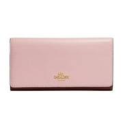 Coach Womens Slim Long Trifold Wallet In Signature Canvas, Powder Pink/Wine