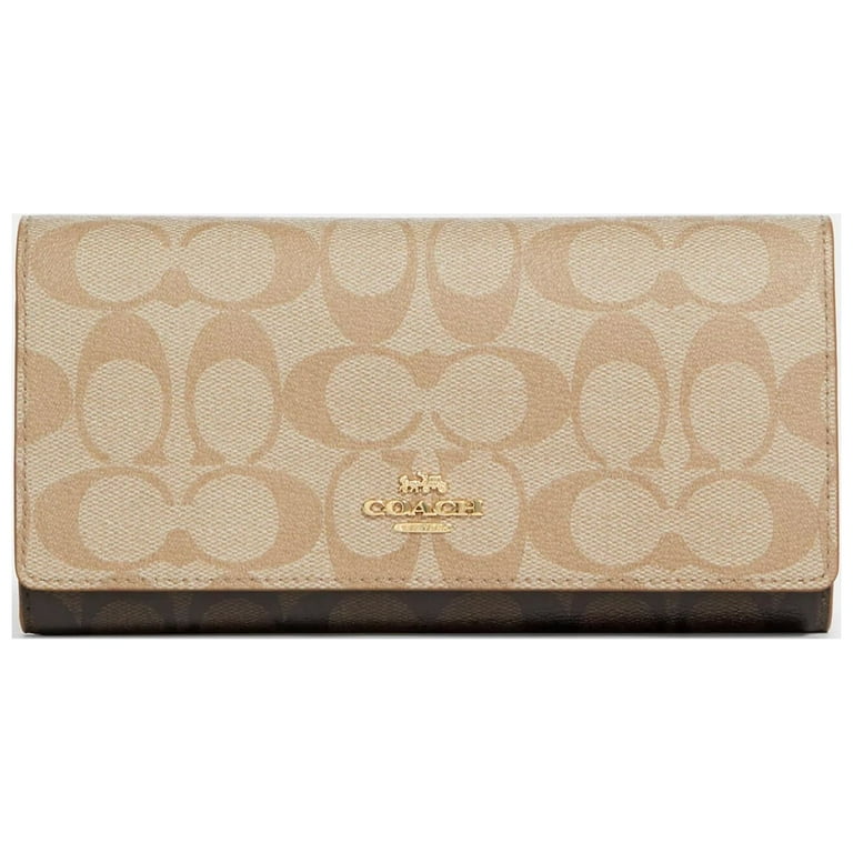 Coach Women's Slim Trifold Wallet in Signature Canvas, Light Khaki