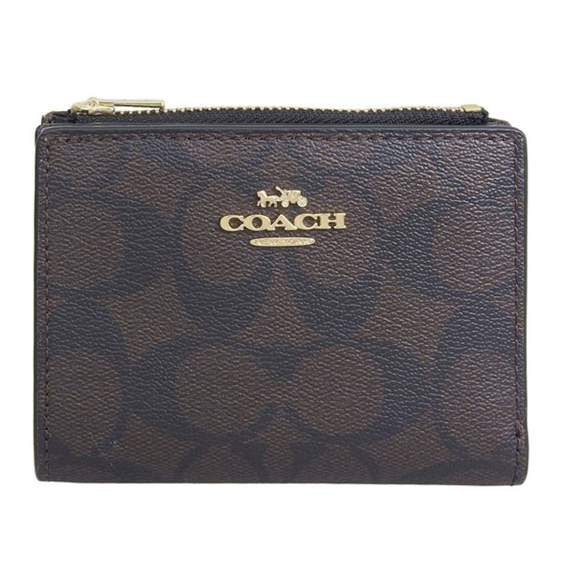 Coach Women's Small Bifold Snap Wallet in Signature Canvas (Brown