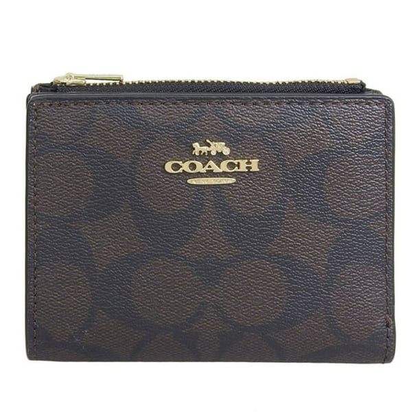Coach Women's Small Bifold Snap Wallet in Signature Canvas (Brown