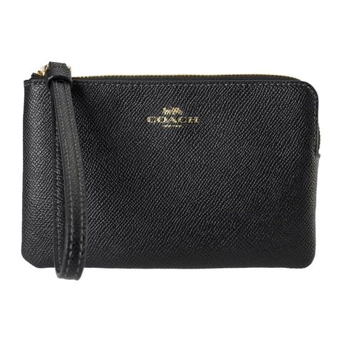 Women's Small Corner Zip Crossgrain Leather Wristlet (Black)