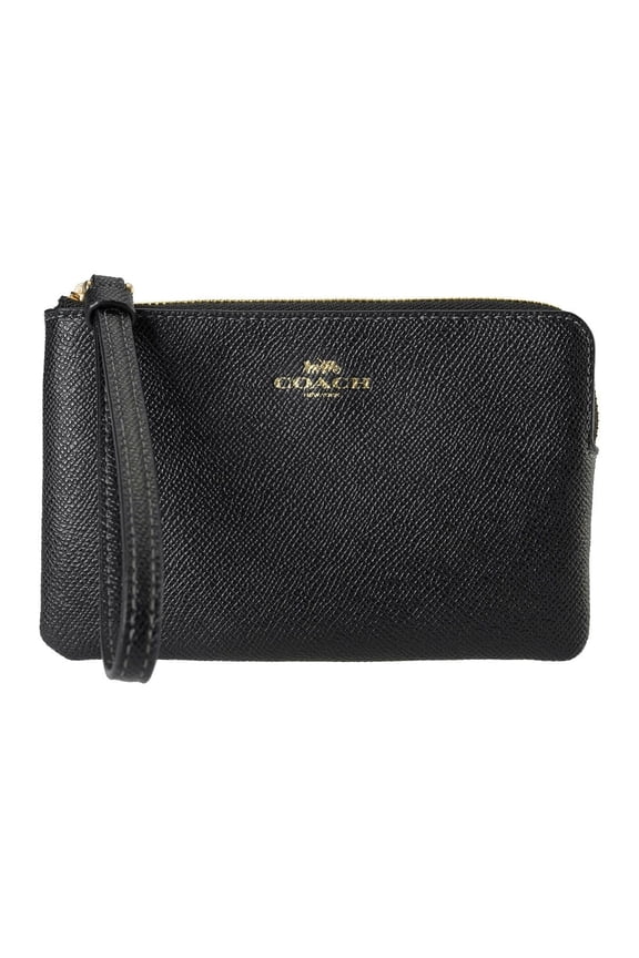 Women's Small Corner Zip Crossgrain Leather Wristlet (Black)