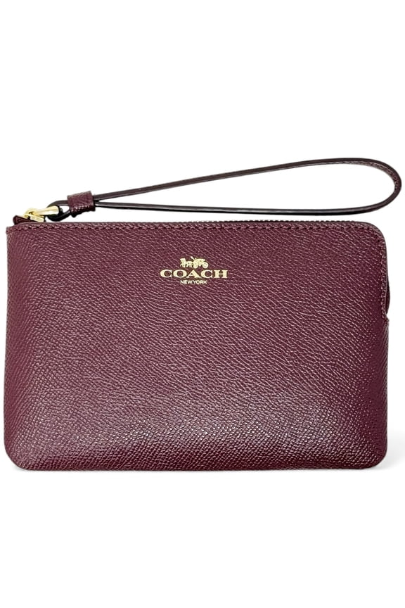 Women's Small Corner Zip Crossgrain Leather Wristlet (Dark Wine)