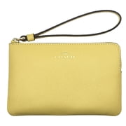 Coach Womens Small Corner Zip Crossgrain Leather Wristlet Yellow