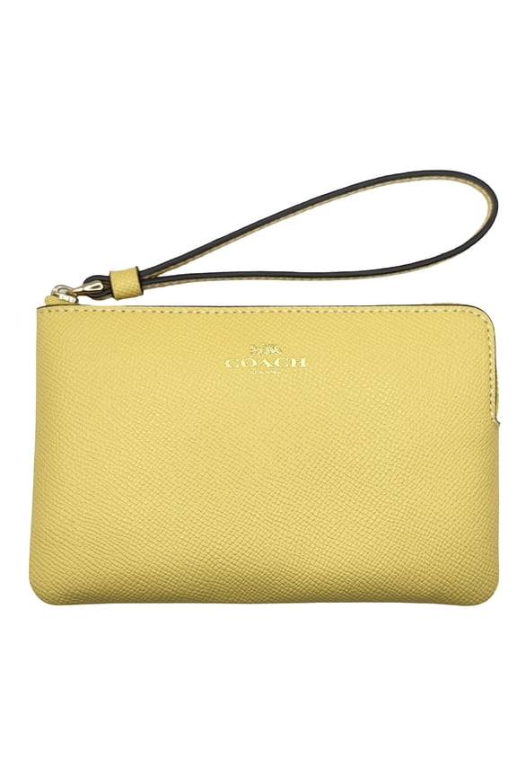 Women's Small Corner Zip Crossgrain Leather Wristlet (Yellow)
