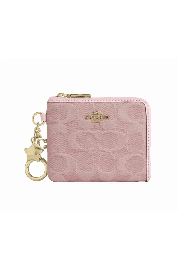 Women's Small Corner Zip Wallet In Signature Denim With Charms