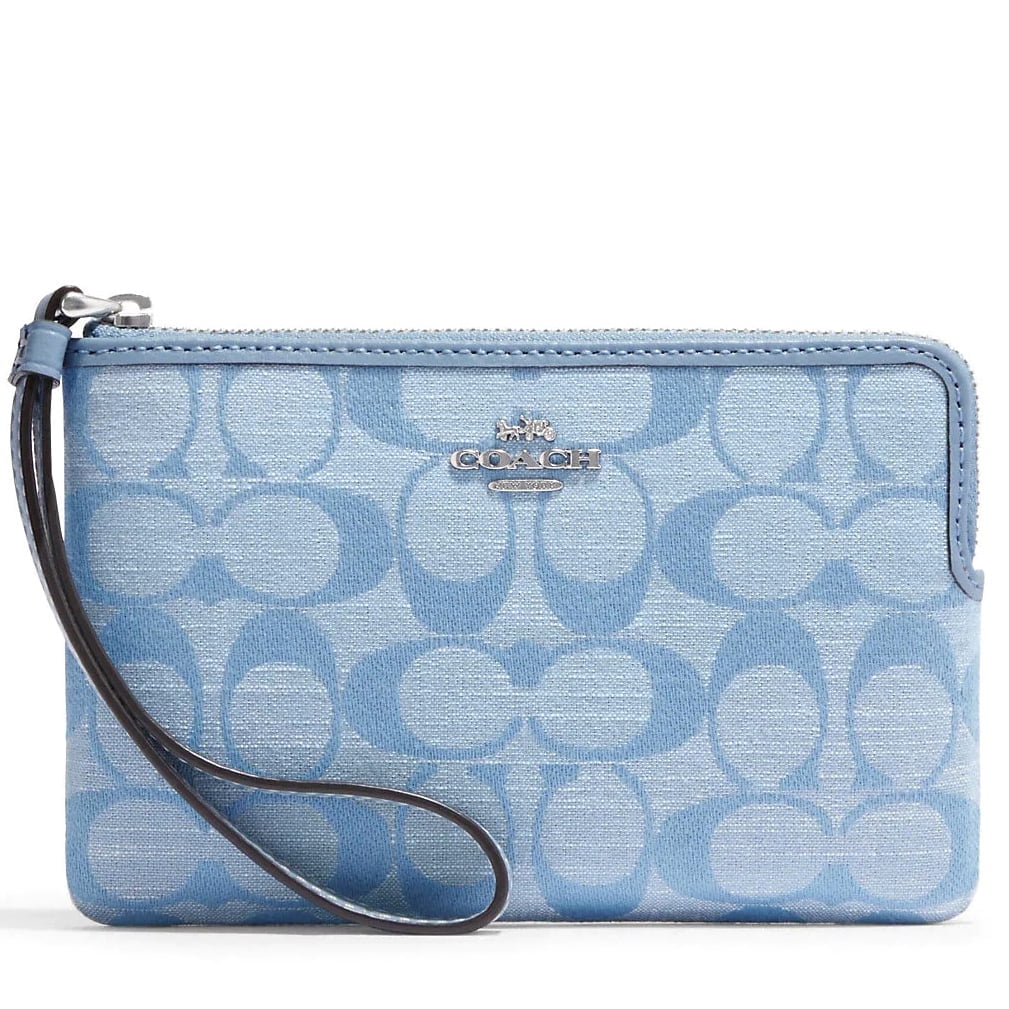 Coach Women's Compact Zip Wristlet, Signature Chambray & Leather