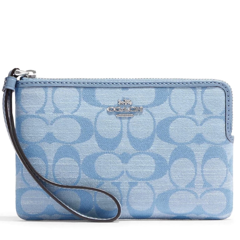 Coach Women's Compact Zip Wristlet, Signature Chambray & Leather