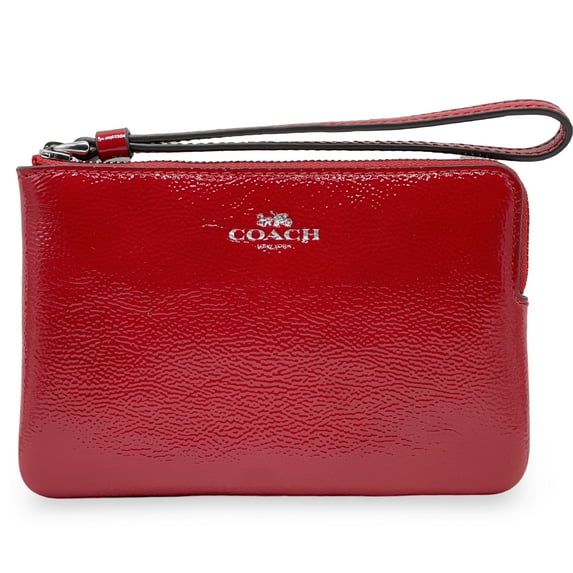 Coach Women's Small Corner Zip Wristlet in Crinkled Patent Leather (Red)