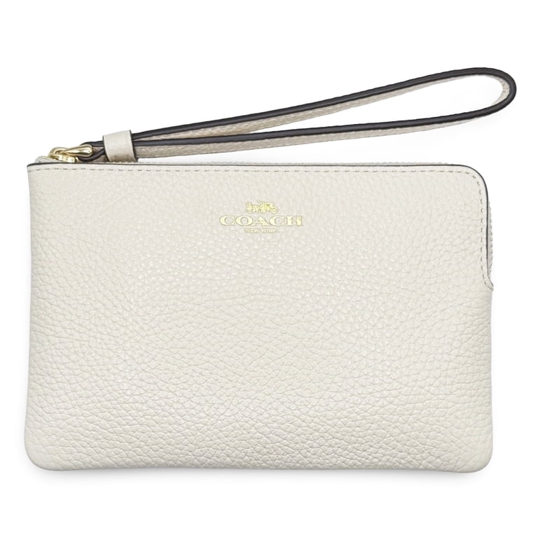Coach Women's Small Corner Zip Wristlet in Pebbled Leather (Chalk