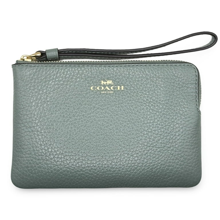 かりん　グレージュ Coach Women's Small Corner Zip Wristlet in Pebbled Leather (Sage