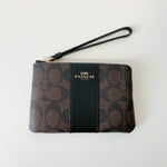 COACH Women's Corner Zip Wristlet in Signature Canvas (Brown - Black)