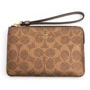 Coach Womens Small Corner Zip Wristlet in Signature Canvas Brown / Copper