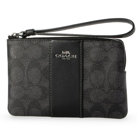 Coach Women's Small Corner Zip Wristlet in Signature Canvas (Charcoal / Black)