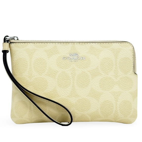 Coach Women's Small Corner Zip Wristlet in Signature Canvas (Hay)