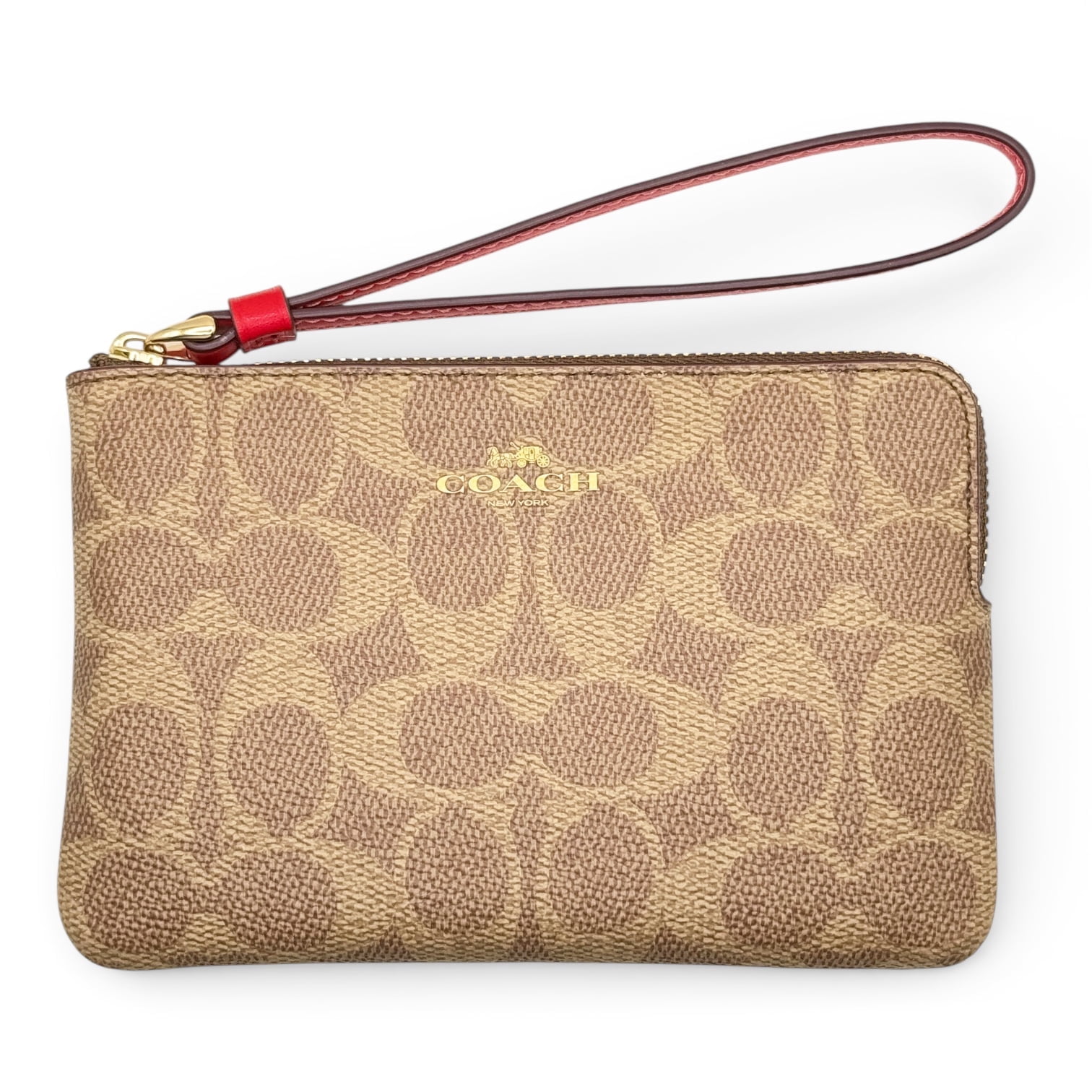 Coach Women's Small Corner Zip Wristlet in Signature Canvas (Khaki