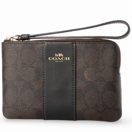 Coach Women's Small Corner Zip Wristlet in Signature Canvas (Walnut / Black)