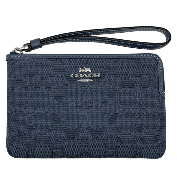 Coach Women s Small Corner Zip Wristlet in Signature Jacquard Denim Dark Denim