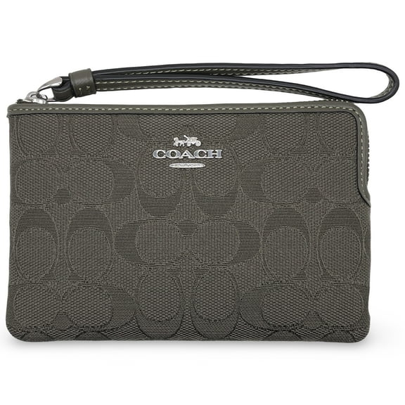 Coach Women's Small Corner Zip Wristlet in Signature Jacquard (Olive Drab)