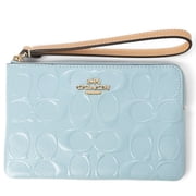 Coach Womens Small Corner Zip Wristlet in Signature Leather Light Blue