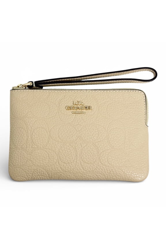 Women's Small Corner Zip Wristlet in Signature Leather (Oat)