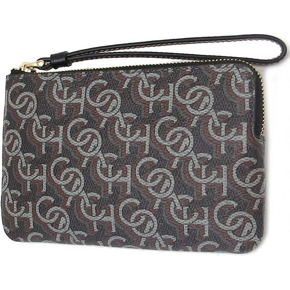 Coach Women's Small Corner Zip Wristlet with Coach Monogram Print (Black)