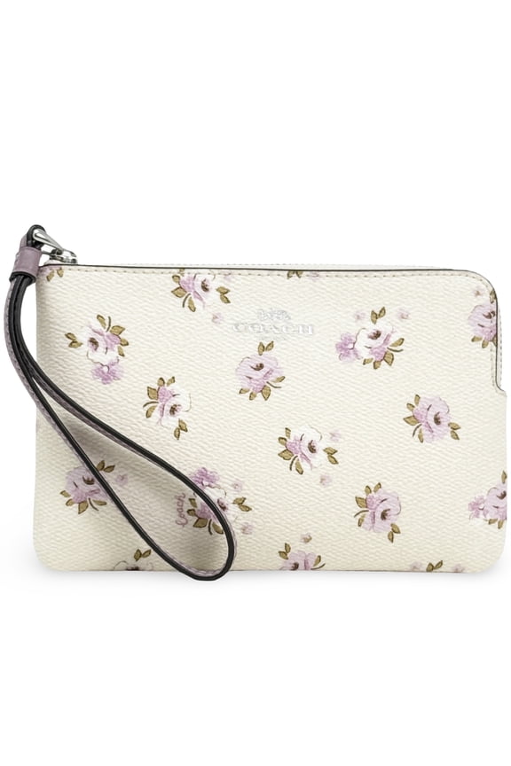Women's Small Corner Zip Wristlet with Floral Print (Chalk Multi)