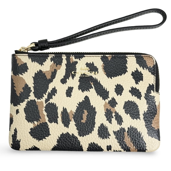 Coach Women's Small Corner Zip Wristlet with Leopard Print ( Multi)