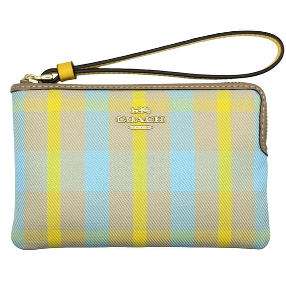 Coach Women's Small Corner Zip Wristlet with Plaid Print (Multi)
