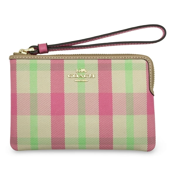 Coach Women's Small Corner Zip Wristlet with Plaid Print (Multi)