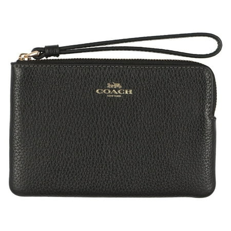 Coach Women's Small Pebbled Leather Corner Zip Wristlet (Black)