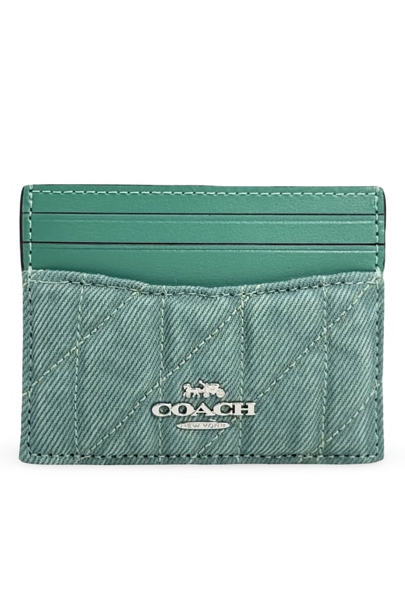 Women's Small Slim Id Card Case in Quilted Denim (Ivy / Green)