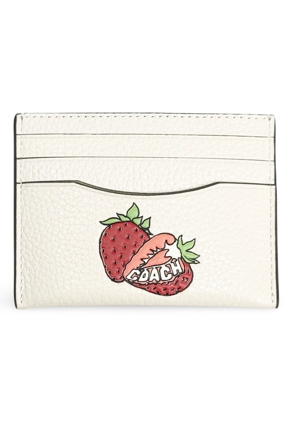 Women's Small Slim Id Card Case with Strawberry Graphic (Chalk Multi)