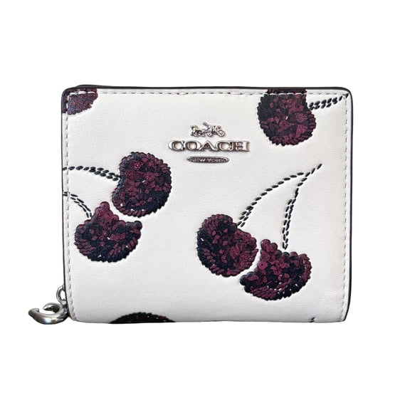 Coach Women's Small Snap Bifold Wallet With Cherry Print (Chalk Multi)