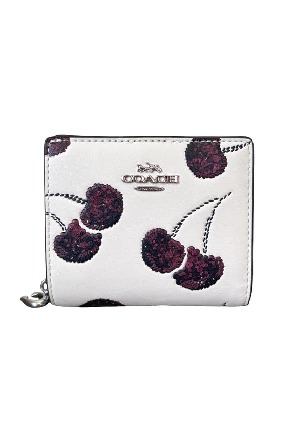 Women's Small Snap Bifold Wallet With Cherry Print (Chalk Multi)