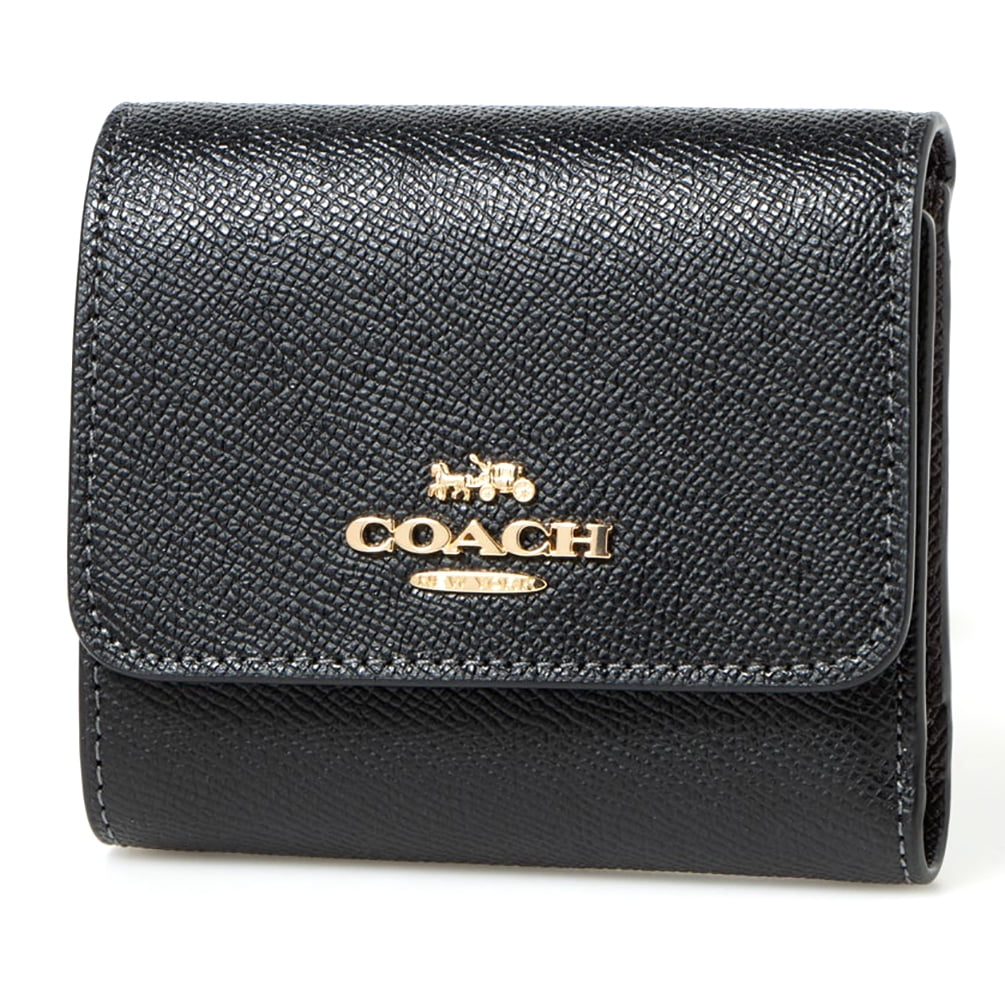 Coach Women's Small Snap Trifold Crossgrain Leather Wallet (Black